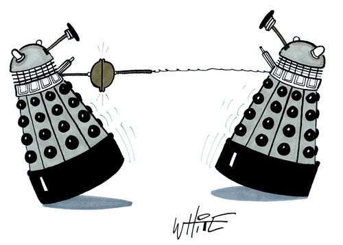 Two Daleks fighting