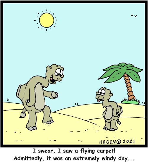 "I swear, I saw a flying carpet! Admittedly, it was an extremely windy day. . ."
