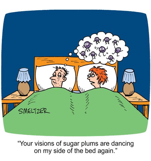 "Your visions of sugar plums are dancing on my side of the bed again."