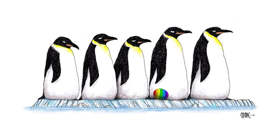 Penguins with a Rainbow Egg