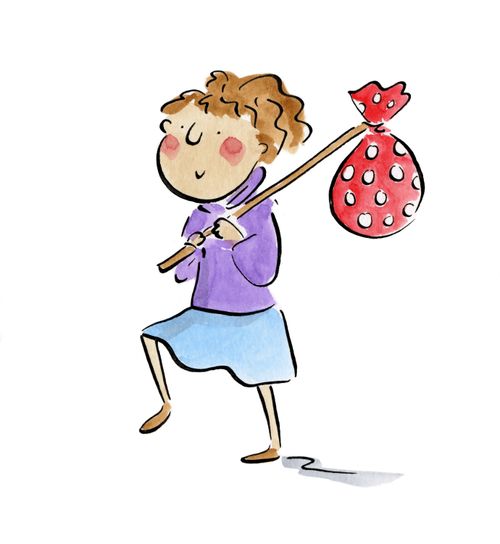 A woman holding a bindle