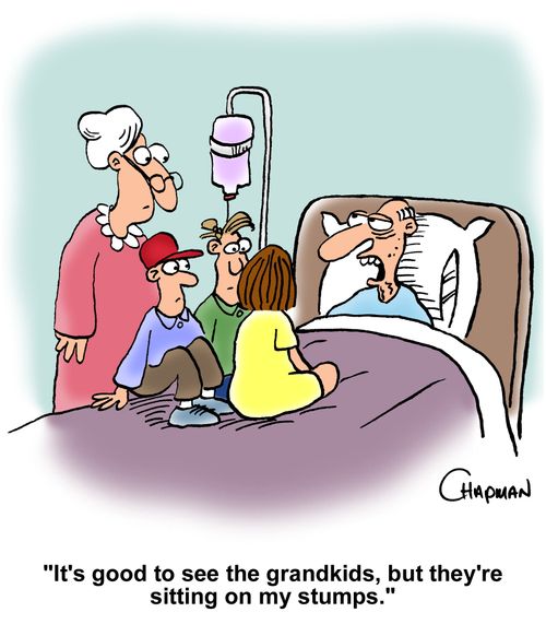 "It's good to see the grandkids, but they're sitting on my stumps."