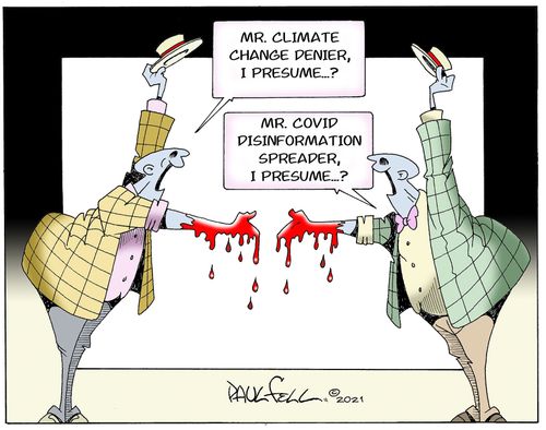 "Mr. Climate change denier, I presume. . .?"