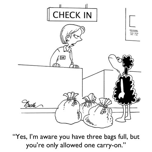 "Yes, I'm aware you have three bags full, but you're only allowed one carry-on."