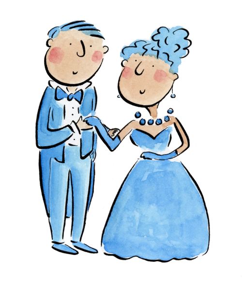 A lady and gentleman in blue