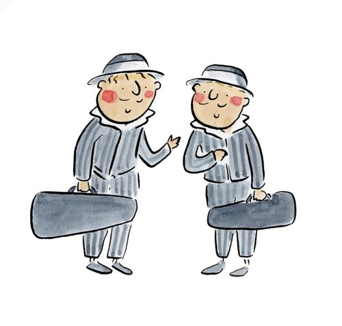 Two musicians in pinstriped suits