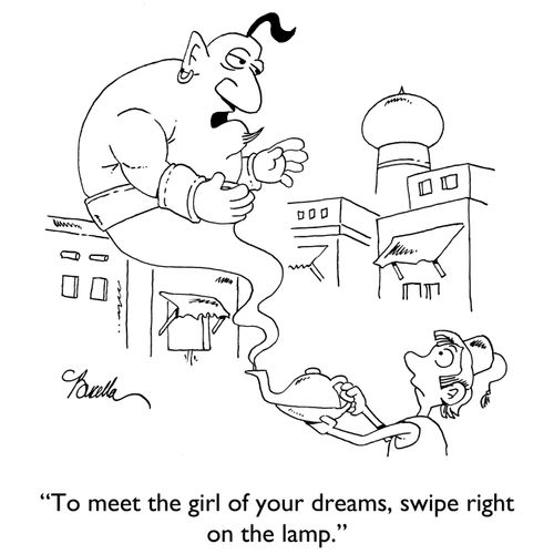 "To meet the girl of your dreams, swipe right on the lamp."