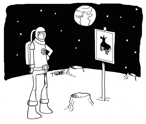 A a 'cows crossing' sign on the moon
