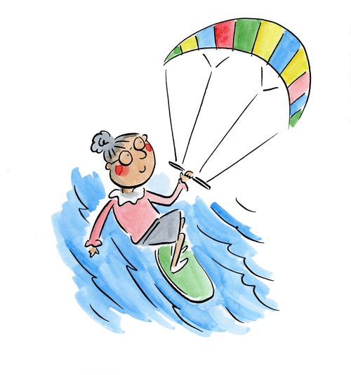 An old lady Kitesurfing