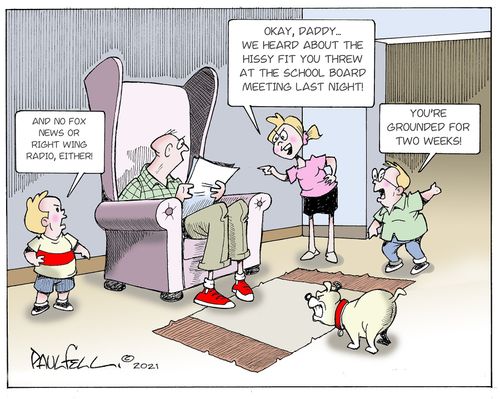 "Okay, Daddy - we heard about the hissy fit you threw at the school board meeting last night!"