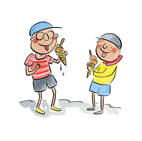 Two boys eating ice cream