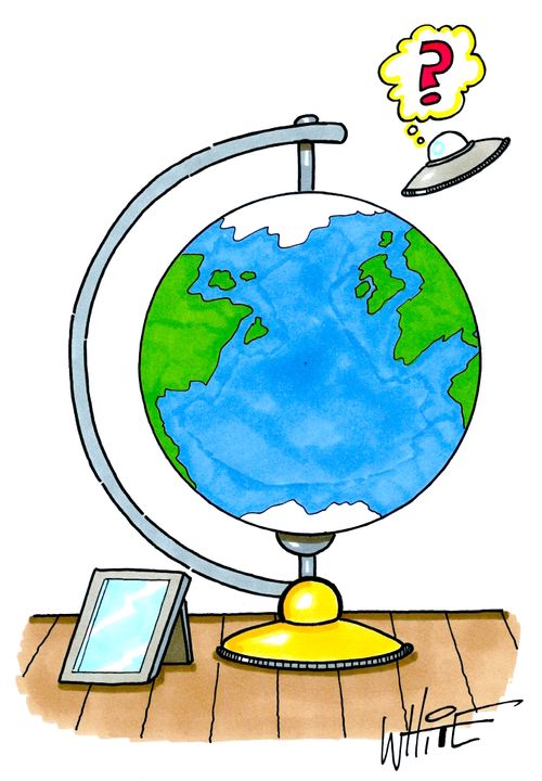 Tiny Flying Saucer Finds A Globe