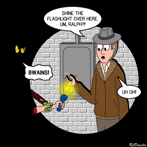 "Shine the flashlight over here. Um, Ralph?!"