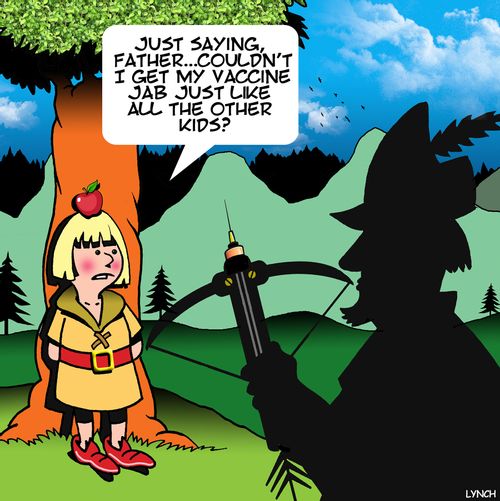 "Just saying, Father. . . couldn't I get my vaccine jab just like all the other kids?"
