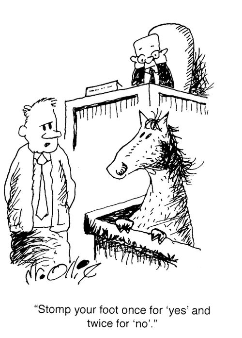 "Stomp your foot once for 'yes' and twice for 'no'."