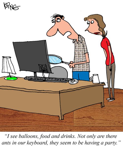 "I see balloons, food and drinks. Not only are there ants in our keyboard, they seem to be having a party."