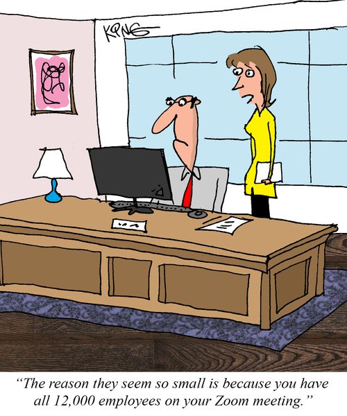 "The reason they seem so small is because you have all 12,000 employees on your Zoom meeting."