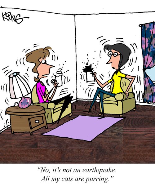 "No, it's not an earthquake. All my cats are purring."