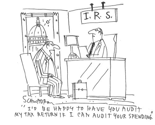 "I'd be happy to have you audit my tax return if I can audit your spending."