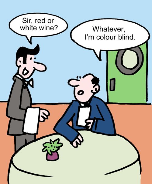 "Sir, red or white wine?"