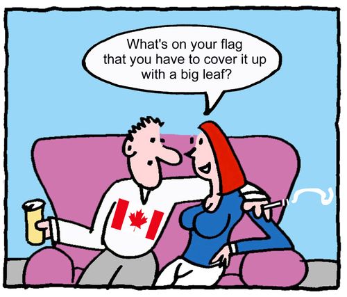 "What's on your flag that you have to cover it up with a big leaf?"