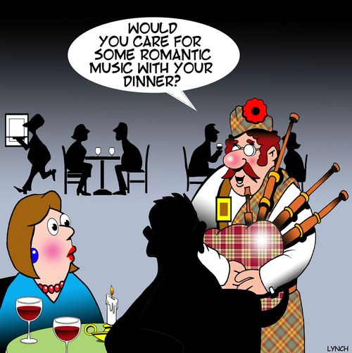 "Would you care for some romantic music with your dinner?"