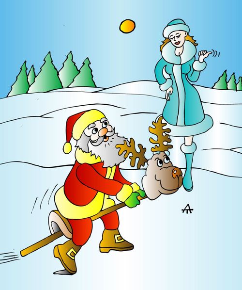 Santa trying to impress a pretty lady.