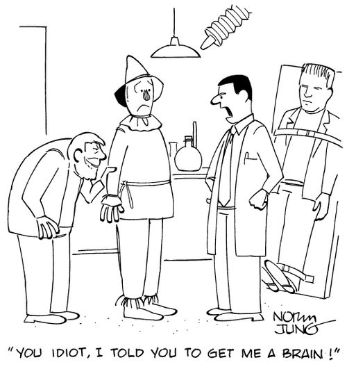 "You idiot, I told you to get me a brain!" 