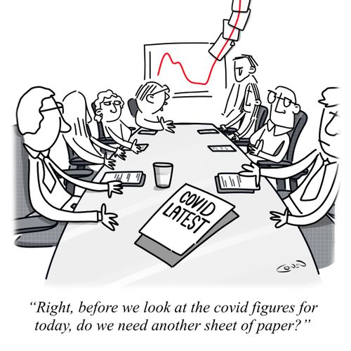 "Right, before we look at the covid figures for today, do we need another sheet of paper?"