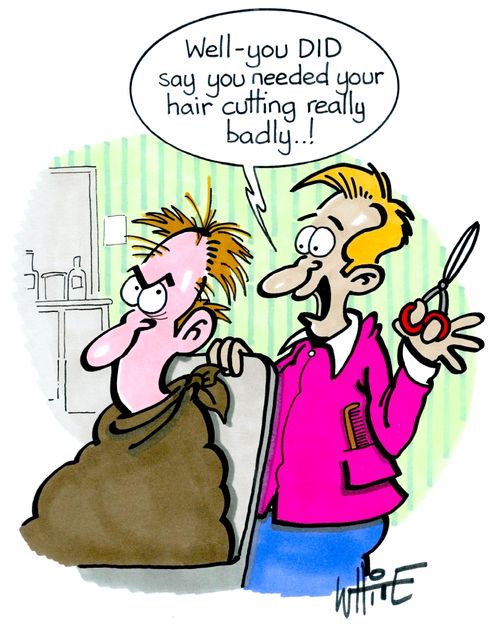 "Well - you DID say you needed your hair cutting really badly . . !"