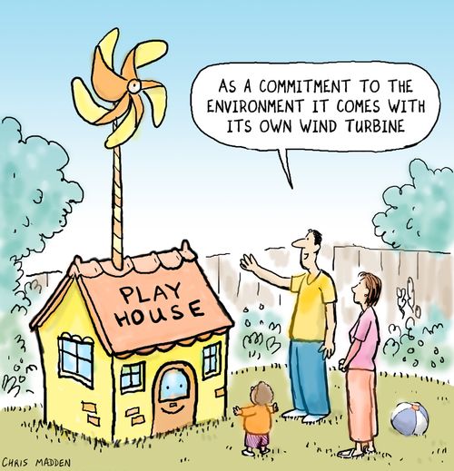 "As a commitment to the environment it comes with its own wind turbine."