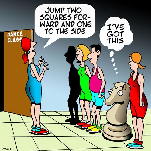 "Jump two squares forward and one to the side."
