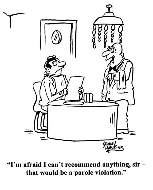  "I'm afraid I can't recommend anything, sir - that would be a parole violation."