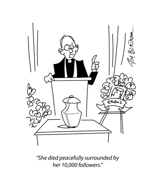 "She died peacefully surrounded by her 10,000 followers."