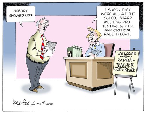 "I guess they were all at the school board meeting protesting sex ed and critical race theory."