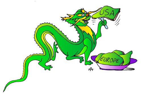Chinese Dragon Munches on USA