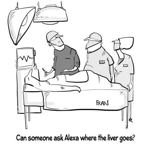 "Can someone ask Alexa where the liver goes?"