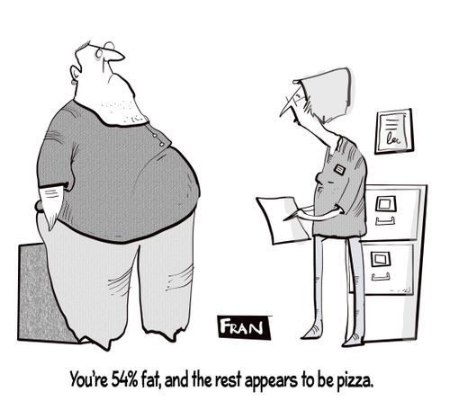 "You're 54% fat, and the rest appears to be pizza."