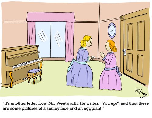 "It's another letter from Mr. Wentworth. He writes, 'You up?' and then there are some pictures of a smiley face and an eggplant."
