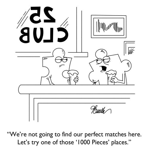 "We're not going to find out perfect matches here. Let's try one of those '1000 Pieces' places."