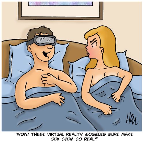 "Wow! These virtual reality goggles sure make sex seem so real."