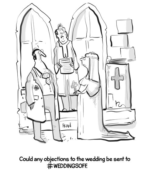 "Could any objects to the wedding be sent to #WEDDINGSOFF."