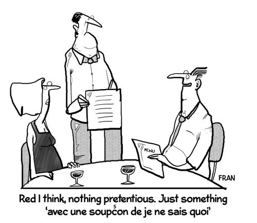 "Red I think, nothing pretentious. Just something 'avec une soupçon de je ne sais quoi'."