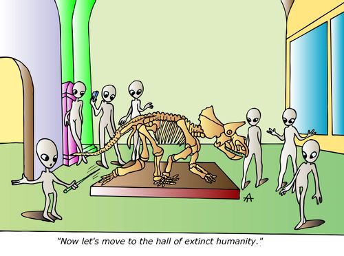 "Now let's move to the hall of extinct humanity."