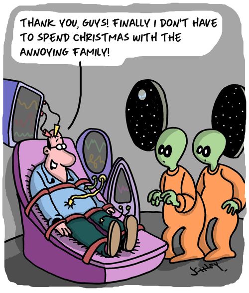 "Thank you, guys! Finally I don't have to spend Christmas with the annoying family."