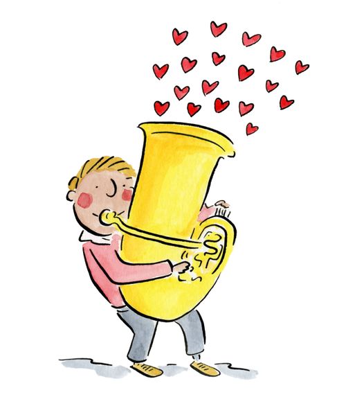A tuba and love hearts