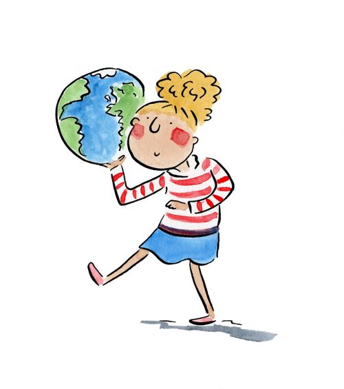 A woman holding the globe