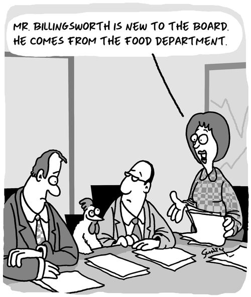 "Mr. Billingsworth is new to the board. He comes from the food department."
