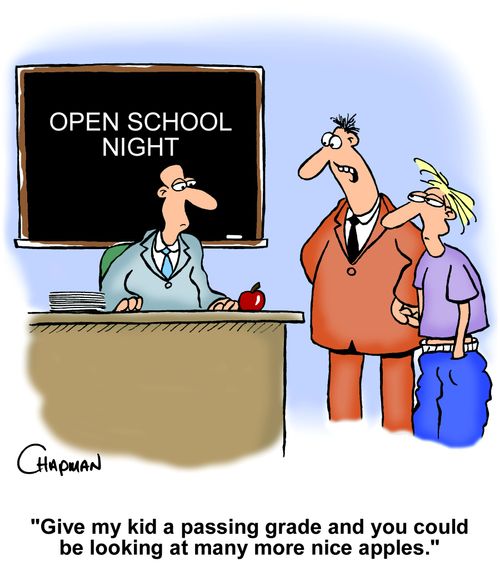"Give my kid a passing grade and you could be looking at many more nice apples."