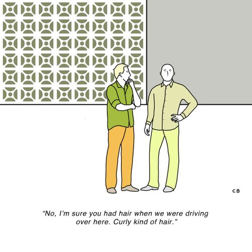 "No, I'm sure you had hair when we were driving over here. Curly kind of hair."
